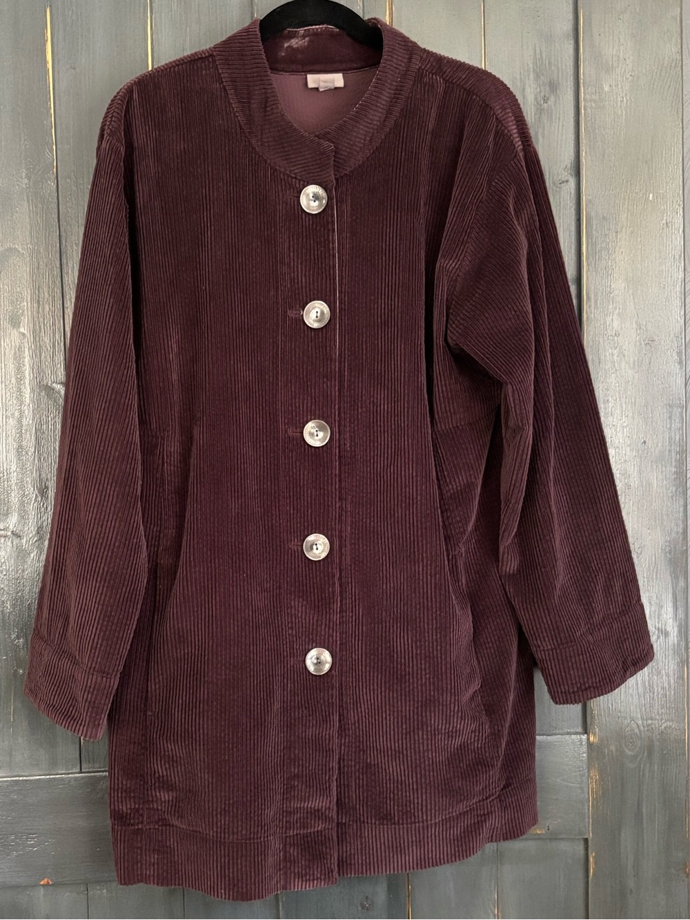 Corduroy/ Velour  J.Jill Deep PLUM  Button-Front light Jacket Sz L